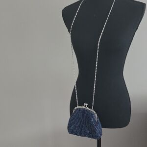 Elegant Blue Beaded Evening Bag